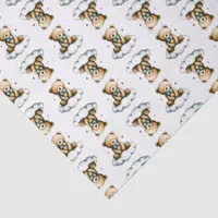 Cute Teddy Bear Blue Bow Tie on a Cloud Tissue Paper