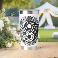 Pretty Black and White Floral Yin Yang Water Bottl Insulated Tumbler