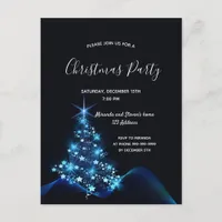 Christmas party black blue modern tree invitation postcard