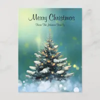 Beautiful Christmas Tree with Snow and Gold Lights Postcard