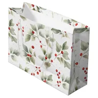 Holly and Berries Watercolor Style Pattern Large Gift Bag