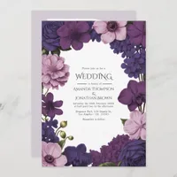 Midnight Iris, Velvet Plum & Dusty Petal Wedding Invitation