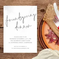 Minimalist Script Friendsgiving Dinner Black White Invitation