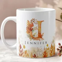 Fall Leaves Personalized Monogram Initial Letter J Coffee Mug