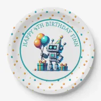 Pixel Art Robot in Orange and Teal Birthday  Paper Plates