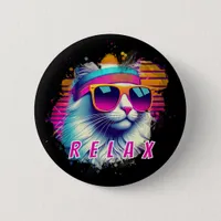 Retro White Cat with Orange Sunglasses Custom Button