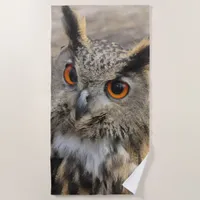 Cute eagle owl beach towel