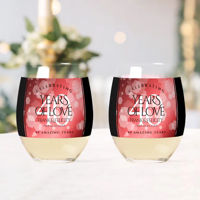 Elegant 40th Ruby Wedding Anniversary Celebration Whiskey Glass