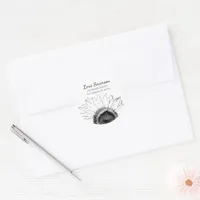 Black and White Sunflower Return Address Classic Round Sticker