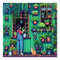 Personalized Pixel Art Plants and Cat  Poster