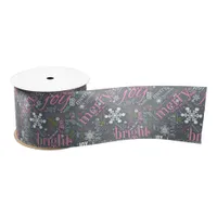 Christmas Text and Snowflake Pattern Slate B ID257 Satin Ribbon