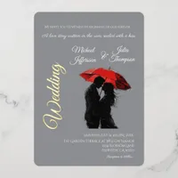  Romantic Parisian Red Umbrella  Love Silhouette Foil Invitation