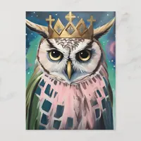 Pink and Blue Owl in a Crown Postcard