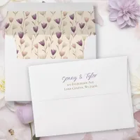 Pretty Botanical Purple and Beige Wedding Envelope