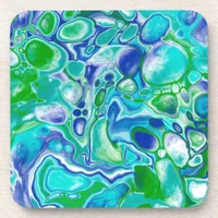 Blue and Green Marble Fluid Art Abstract   Beverage Coaster