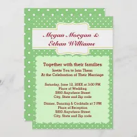 Green & White Polka Dots Wedding Invitation