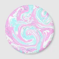 Pink, Teal Blue Swirled Marble Fluid Art   Magnet