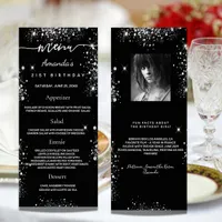 Birthday Menu black white glitter photo fun facts