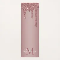 Luxury Rose Gold Dripping Glitter Monogram Yoga Mat