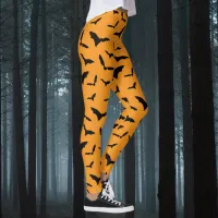 Black and Orange Bats Halloween Costume Leggings