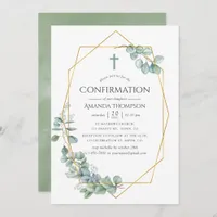 Watercolor Geometric Eucalyptus Confirmation Invitation