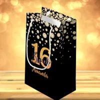 Sweet 16 black gold name birthday small gift bag