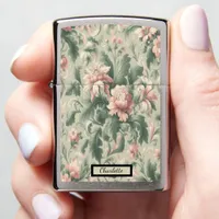 Antique Sage Pink Floral  Zippo Lighter