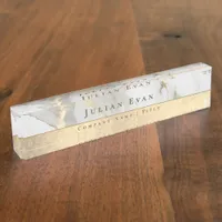 Elegant Glitter Gold Luxe White Agate Marble Desk Name Plate