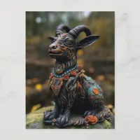 A floral goat statue postcard