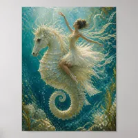 Surreal Ballerina and Seahorse Fantasy Poster