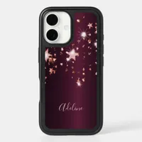 Burgundy rose gold stars name girly iPhone 16 case