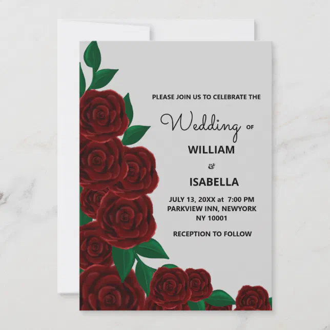 Romantic Fall outdoor  wedding gorgeous Red roses Invitation