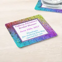 [Rainbow Floral Frame] Abstract Flowers Square Paper Coaster