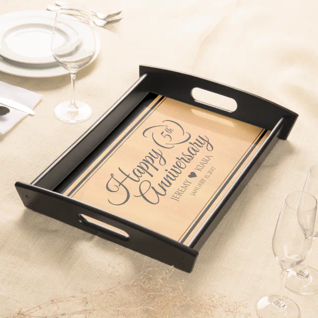 Elegant 5th Wood Wedding Anniversary Celebration Serving Tray