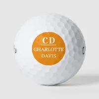 Orange initials monogram name golf balls