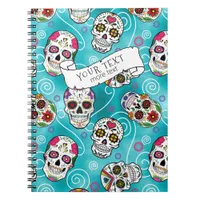 Sugar Skulls and Swirls Rose Turquoise ID725 Notebook