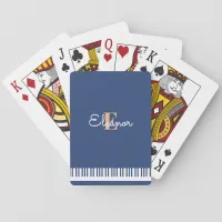 Piano Keyboard Keys Music Themed Monogram Blue Poker Cards