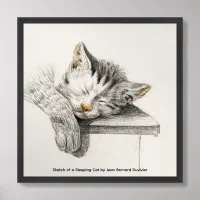 Framed Sketch of a Sleeping Cat by Jean Bernard  Framed Art