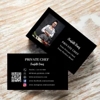 Private chef black white photo slogan QR code Business Card