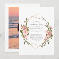 Rose Gold & Blush Pink Floral Celebration of Life  Invitation