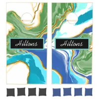 Green and Blue Faux Marble Cornhole Set
