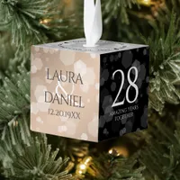 Elegant 28th Linen Wedding Anniversary Celebration Cube Ornament