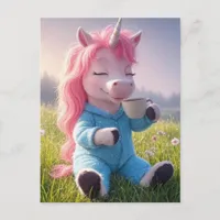 Adorable Unicorn with a coffee  Postcard