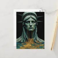 Lady Liberty Cries Tears of Gold as She Melts Away Postcard