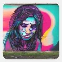 Sad Graffiti Girl | Colorful Street Art Square Sticker
