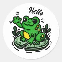 Hello | Frog on Lily Pad Hand Drawn Classic Round Sticker