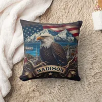 Majestic Eagle Overlooking Madison Landscape Throw Pillow