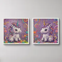 Adorable Purple Unicorn Illustration Peel And Stick Photo Tile