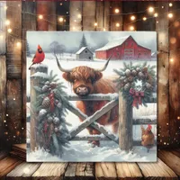 Cute Highland Cow on the Farm Christmas Holiday Card