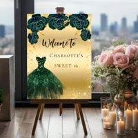 Sweet 16 green gold dress flowers welcome foam board
